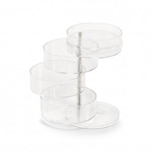 Organizator pentru bijuterii din plastic, Transparent, 4 compartimente, Ø 11,5xH17,6 cm