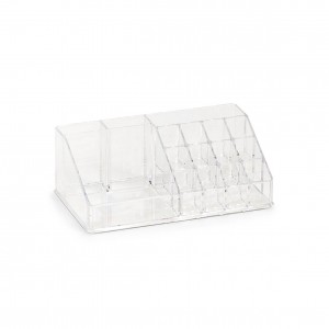 Organizator pentru cosmetice din plastic, Transparent, 16 compartimente, l22xA13xH8 cm