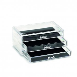 Organizator pentru cosmetice din plastic, Transparent, 3 sertare, l24xA15,5xH11 cm
