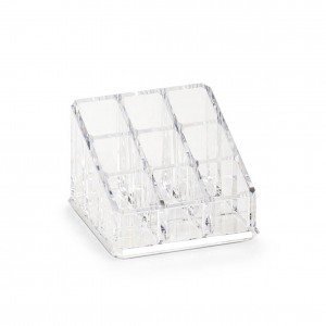 Organizator pentru cosmetice din plastic, Transparent, 9 compartimente, l9xA9xH6,5 cm
