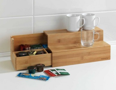 Organizator pentru pliculete ceai si capsule cafea, 2 compartimente, Bamboo Steps Natural, l33xA15xH17,5 cm