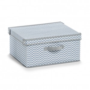Organizator textil pliabil cu capac, Alb / Gri Zig Zag, l41xA35xH20 cm