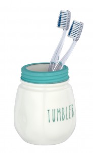 Pahar pentru periuta de dinti, din ceramica, Tirana Alb / Verde, Ø8,5xH11,5 cm