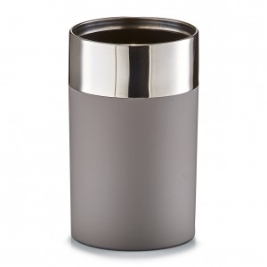 Pahar pentru periuta din plastic si inox, Taupe matte, Ø 6,5xH11 cm