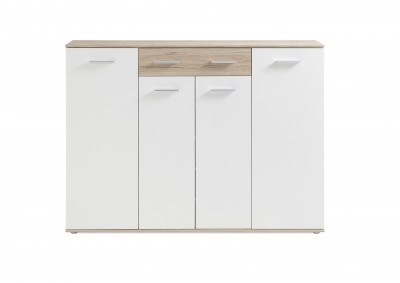 Pantofar din pal, cu 4 usi si 1 sertar Famir II Alb / Stejar San Remo, l160xA35xH118 cm