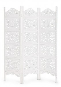 Paravan despartitor din lemn de mango si MDF, Kiran Antique Alb, l150xA2,1xH180 cm