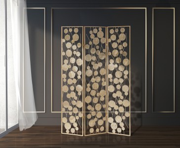 Paravan despartitor din metal Glam 3 Auriu, l122xA2xH180 cm