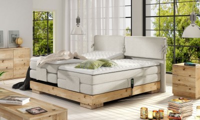 Pat cu reglaj electric, tapitat, Valventis Boxspring Wood