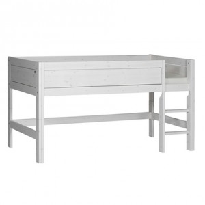 Pat din lemn de pin pentru copii, cu scara verticala, Wild Child, Whitewash