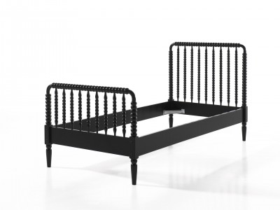 Pat din lemn de pin si MDF pentru copii Alana Negru, 200 x 90 cm