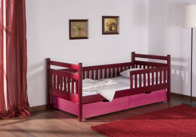 Pat din lemn de pin cu 2 sertare pentru copii Alicia, 200 x 90 cm