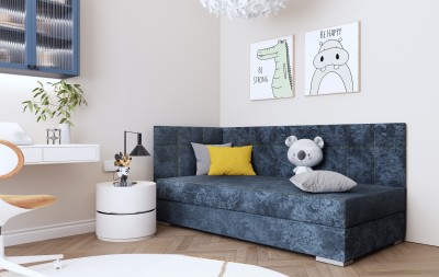 Pat / Divan rabatabil cu lada de depozitare, tapitat cu stofa, pentru copii Sintra III, 200 x 90 cm