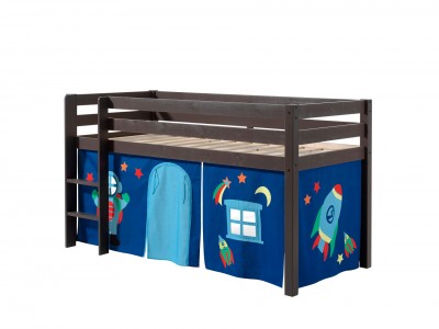 Pat etajat din lemn de pin, cu spatiu de joaca pentru copii Pino Astro Grej, 200 x 90 cm