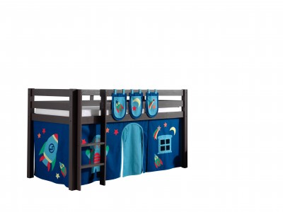 Pat etajat din lemn de pin, cu spatiu de joaca pentru copii Pino Plus Astro Grej, 200 x 90 cm