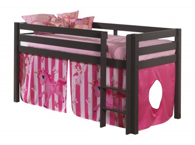 Pat etajat din lemn de pin, cu spatiu de joaca pentru copii Pino Pony Grej, 200 x 90 cm