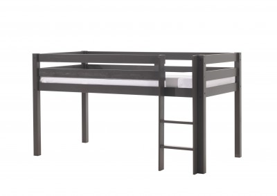 Pat etajat din lemn de pin, cu spatiu de joaca pentru copii Pino Simple Grej, 200 x 90 cm