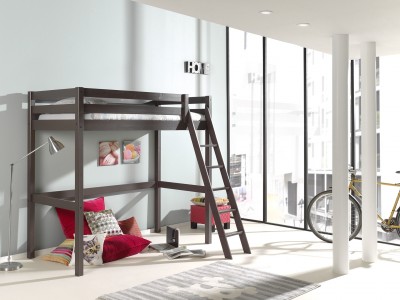 Pat etajat din lemn de pin pentru copii si tineret Pino Mezzanine II Grej