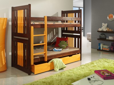 Pat etajat din lemn masiv de pin pentru copii Kornel