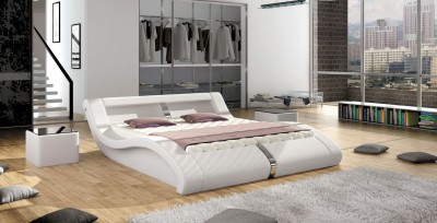 Pat rabatabil cu lada de depozitare, cu LED, tapitat Malibu