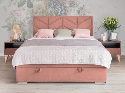 Pat rabatabil cu lada de depozitare, tapitat cu stofa Morana Velvet Roz Antic, 200 x 160 cm