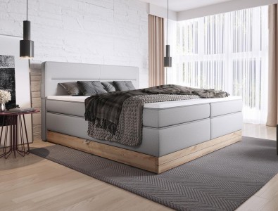 Pat rabatabil cu lada de depozitare, tapitat, Solitis Boxspring Wood