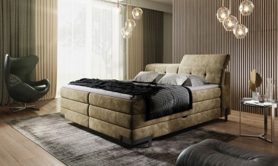 Pat rabatabil cu lada de depozitare, tapitat, Tetiere Reglabile, Massale Boxspring