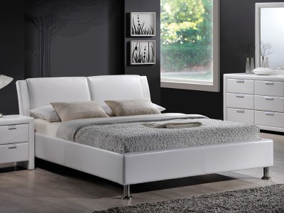 Pat tapitat cu piele ecologica Mitch Alb