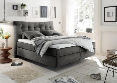 Pat tapitat cu stofa Malo II Boxspring Antracit, topper inclus