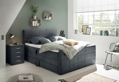 Pat tapitat cu stofa, reglaj electric si lada de depozitare Kair 6 Electric Boxspring Antracit, perne decorative si topper inclus, 200 x 180 cm