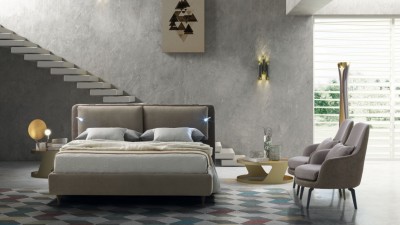 Pat tapitat rabatabil cu lada de depozitare si LED, Cortines