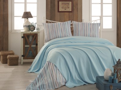 Patura din bumbac Pique Albastru, 230 x 240 cm