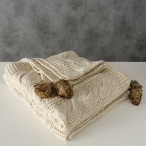 Patura tricotata din poliester Edda Crem, 127 x 152 cm