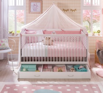 Patut din pal cu sertar, pentru bebe Selena Baby II White, 140 x 70 cm