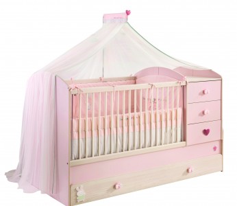 Patut transformabil din pal cu sertar, pentru bebe Baby Girl Light Pink / Nature, 180 x 80 cm