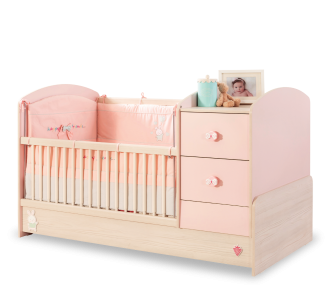 Patut transformabil din pal, pentru bebe Baby Girl Light Pink / Nature, 160 x 75 cm
