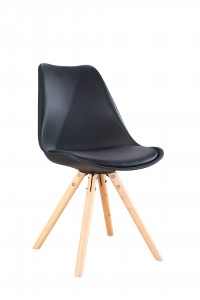 Scaun din plastic cu picioare din lemn si sezut tapitat cu piele ecologica Ice Black, l46xA43xH81,5 cm