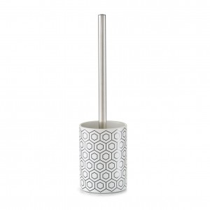 Perie de toaleta cu suport din ceramica, White / Black, Ø 10xH35 cm