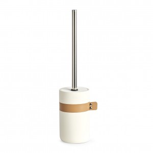 Perie de toaleta cu suport din polirasina, Leather Crem, Ø9,2xH40 cm