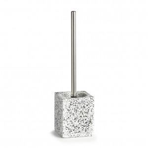 Perie de toaleta cu suport din polirasina, Terrazzo Alb / Negru, L10xl10xH38 cm