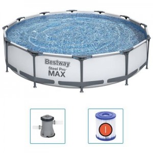 Piscina cu cadru metalic si pompa de filtrare, Steel Pro Max Gri, Ø366xH76 cm