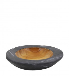 Platou decorativ din lemn de tec, Erosi Bleached Negru / Natural, Ø30xH8 cm