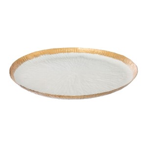 Platou decorativ din metal, Agnes Big Auriu / Alb, Ø40xH2,5 cm