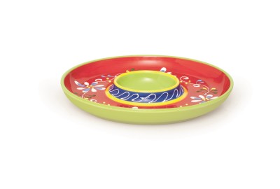 Platou pentru servire chip&dip, din ceramica, Ø24xH3 cm, Tex Mex Rosu / Lime