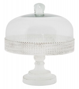 Platou servire cu picior si capac Vienna Alb, Ø25,5xH29 cm