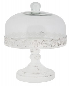 Platou servire cu picior si capac Provenza Alb / Transparent, Ø25,5xH31,5 cm