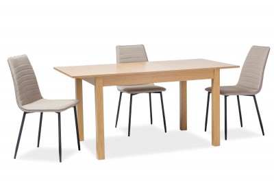 Set masa extensibila din pal si MDF Pisco Oak + 4 scaune tapitate Thomson Beige, L120-160xl80xH75 cm