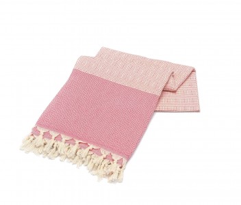 Prosop de spa din bumbac, Diamond Roz / Ecru, 100 x 180 cm