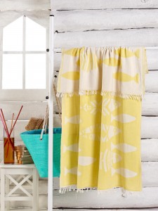 Prosop de spa din bumbac, Fish Galben / Alb, 100 x 180 cm