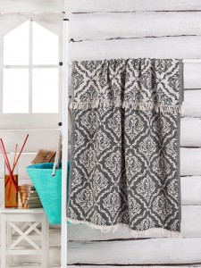 Prosop de spa din bumbac, Leaf Negru / Alb, 100 x 180 cm