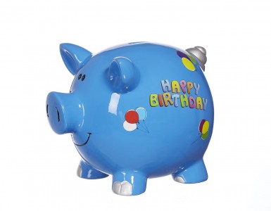 Pusculita ceramica Happy Birthday, Blue, 15 cm